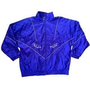 Vintage 80s 90s Windbreaker Jacket XL Embroidered Purple Gold
